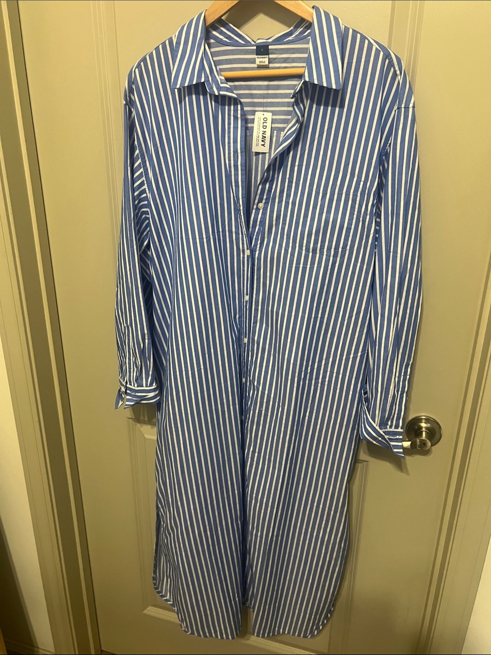 Old Navy Blue and White Vertical Stripe Women’s Shirt Dress